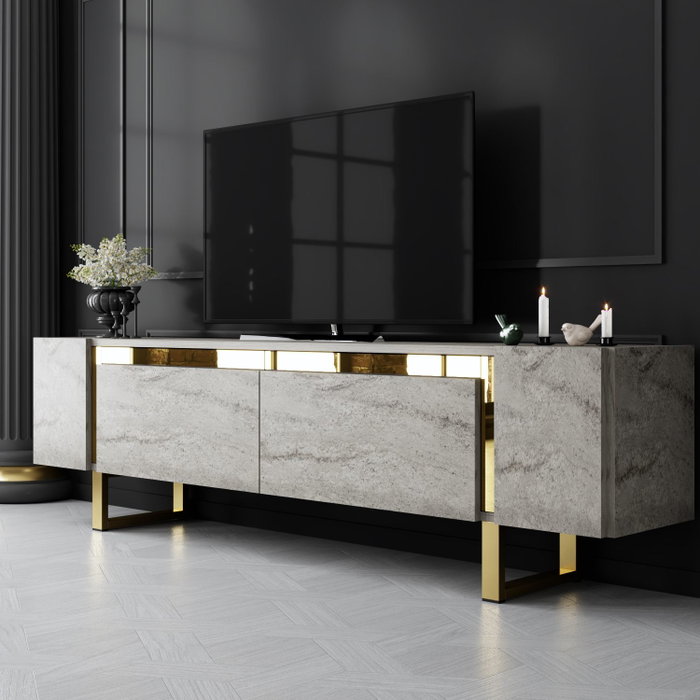 Hanah Home Mueble para TV Travertino y Oro Hanah Home Mueble para TV Travertino y Oro
